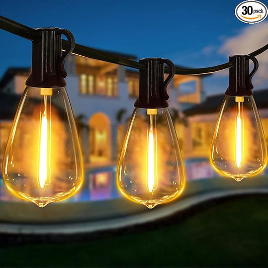 Outdoor String Lights 60FT, IP45 Waterproof ST38 Outdoor Lights with Shatterproof Bulbs (2 Spare Bulbs), 2200K Energy Saving and Connectable Patio Light for Balcony Yard Party Wedding