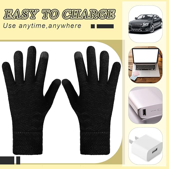 Bencailor 2 Pairs Usb Winter Heated Gloves Mitten Hand Washable Knitting Touchscreen Laptop Gloves