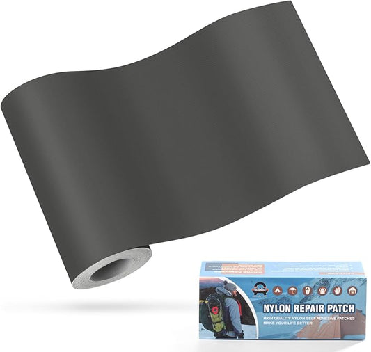 OAZ 3.9 x 63 inch Nylon Fabric Patch Self-Adhesive Repair Tape Waterproof Lightweight Repair Patch Kit for Clothing Down Jacket Tent Bag (Dark Gray)