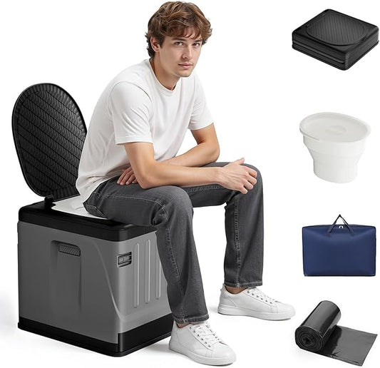 Portable Toilet for Camping - Extra Large Folding Travel Toilet for Adults with InnerPotty and Lids, Porta Potty with Carry Bag for Car, Hiking, RV, Beach, 400lbs Load, Indoor/Outdoor Use