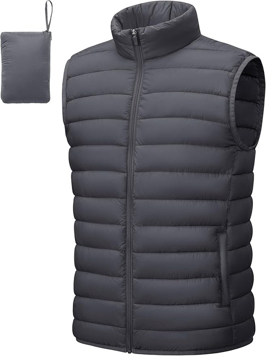 Cotrasen Men's Puffer Lightweight Vest Packable Outerwear Vest Warm Winter Outdoor Sleeveless Jacket for Travel Running