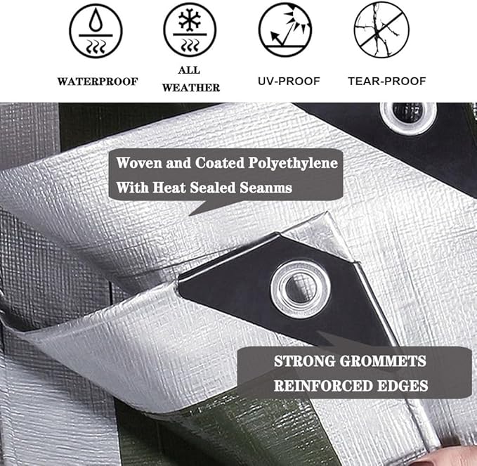 Tarp Heavy Duty Waterproof 8x18ft,TEZONG Silver Plastic Tarp 12Mil Outdoor Tarpaulin Cover for Emergency Rain,Patio Furniture,Wood,Roof,Camping,Car,Pool