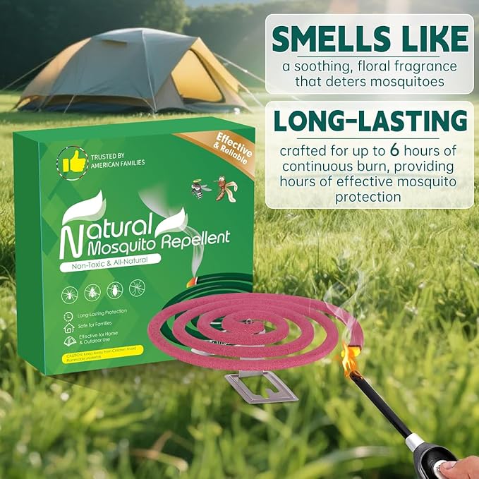 Extra Strong Mosquito Repellent Coils, 24 Pack Large Outdoor Coils, 6-Hour Protection Covers 12ft, Safe & Effective for Yard, Patio, Camping, Garden, Deck & BBQ Areas