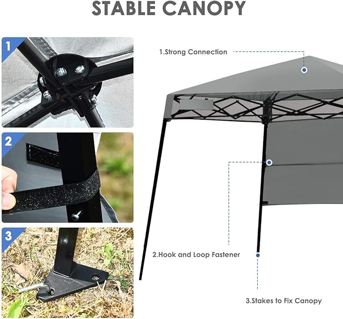 Tangkula 7x7 Ft Pop Up Canopy, Slant Leg Outdoor Tent with Carry Bag & 4 Stakes, Compact Portable for Hiking Camping Fishing & Picnic (7'x7' Base, 6'x6' Top)