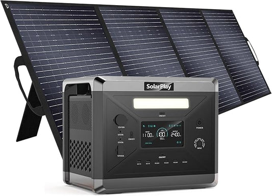SolarPlay 2400W/2160Wh Portable Power Station(Peak 4800W), Power Station with 200w Solar Panel, LFP Battery 4XAC Outlets 1.5Hrs Fast Charging, Emergency Solar Generator for Home Camping Outdoor