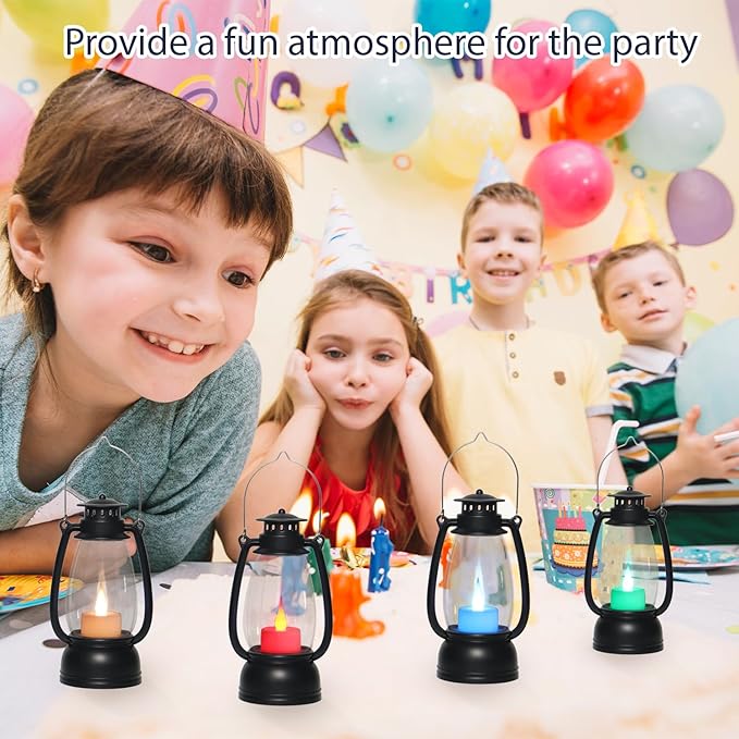 LLQ Small Western Lanterns Decorative with Remote Timer & Color Changing for Table Centerpieces, Small Lanterns Vintage Camping Hanging Lamp Ornaments for Cowboy Wedding Halloween Christmas, 4-Pack