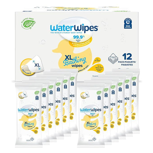 WaterWipes Sensitive+ Bathing Wipes, 3-In-1 Cleans, Cares, Protects, 99.9% Water, Unscented & Hypoallergenic, 192 Count (12 Packs)