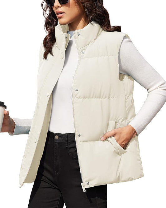 MAGCOMSEN Women's Puffer Down Vest Oversized Zip Up Outerwear Lightweight Winter Padded Gilet Jacket with Pockets