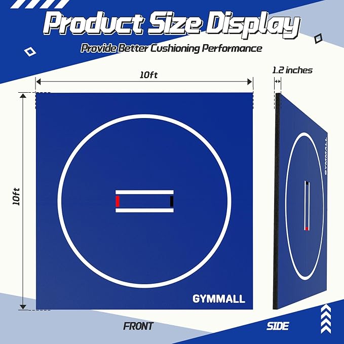 GYMMALL Wrestling Mat 10'x10'/6.6'x10' for Home Outdoor Indoor, 1.2" Thick Foldable XPE Jiu Jitsu Floor Exercise Mat for Gymnastics, PE Training, BJJ, MMA, Martial Art, Grappling, Judo, Boxing, Yoga