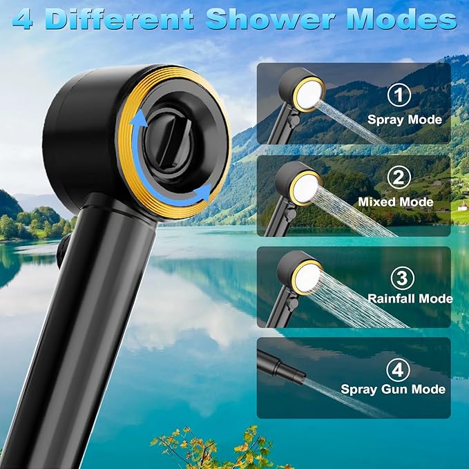 Portable Shower for Camping, 8000mAh Rechargeable Camping Shower Pump with 3X Stronger Water Flow, 5 Pressure Levels & 4 Shower Modes Outdoor Shower with Intelligent LED Display for Hiking Travel Pet