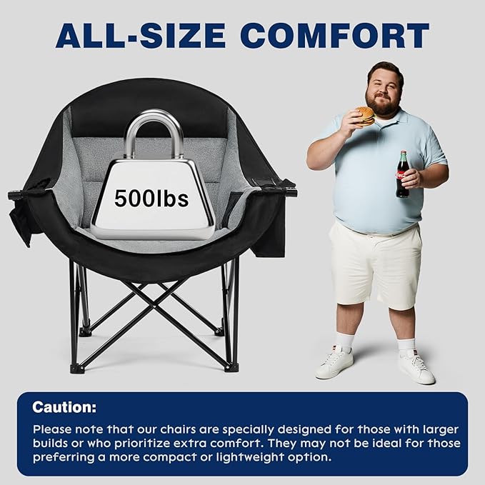 apollo walker Oversized Camping Chair - Heavy Duty 500lbs Camping Chairs for Adults with Cup Holder & Cooler Bag, Folding Lawn Chair for Outdoor, Beach, Concert, Stadium