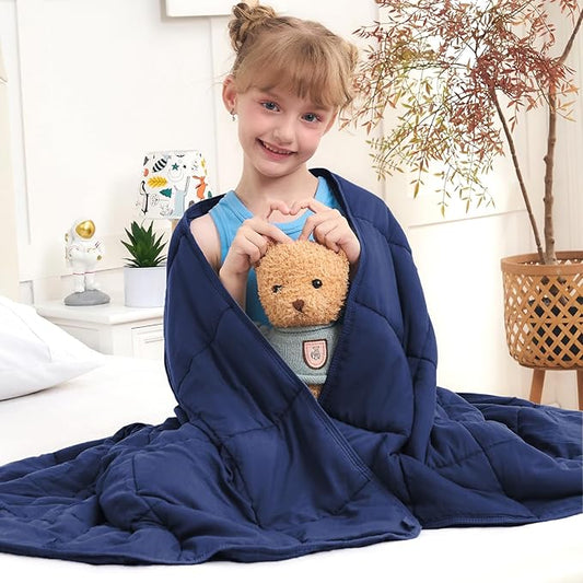 Weighted Blanket Kids (3lbs, 36"x48" Kids Size) - Cooling and Breathable Heavy Blankets for 20-40lbs with Premium Glass Beads - Soft Thick Blanket for All-Season Sleeping Comfort -Navy