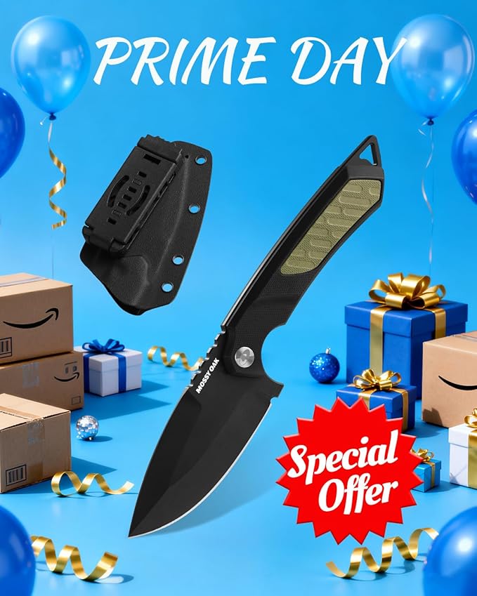 Mossy Oak 8 Inch Fixed Blade Knife with Kydex Sheath, D2 Steel Full Tang Outdoor Camping Knife, G10 Handle for Bushcraft, Survival, Camping, Hiking