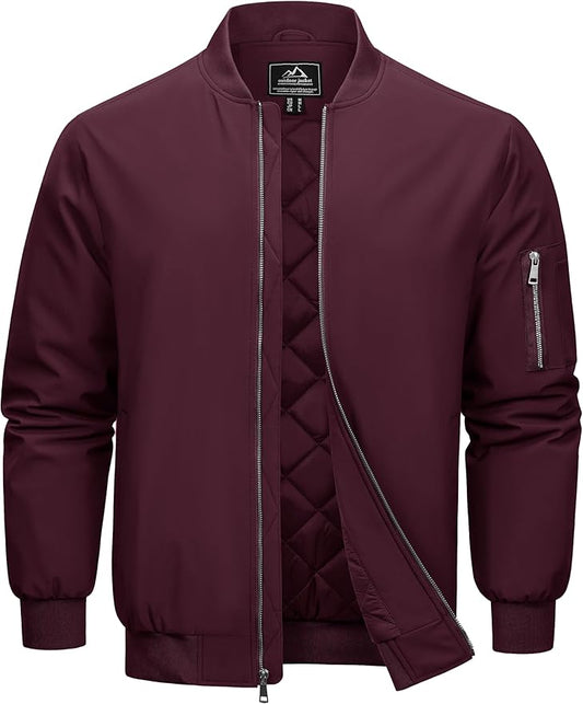 Cotrasen Mens Bomber Jacket Fall Winter Warm Windbreaker Casual Full Zip Padded Coats with Pockets