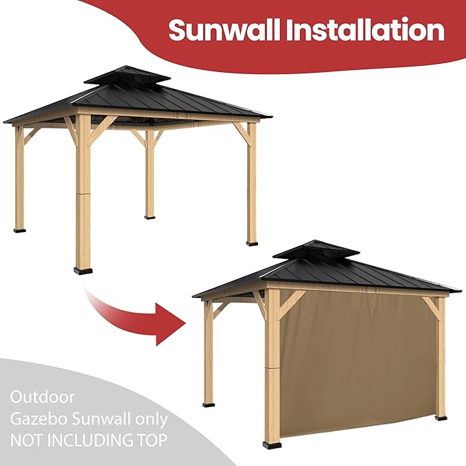 Coastshade Gazebo Pergola Canopy Panel Sidewalls Replacement 10ft Gazebo Pergola Privacy Panels Sidewall for Gazebos with 12Curtain Rings &12Rail Hooks, Khaki