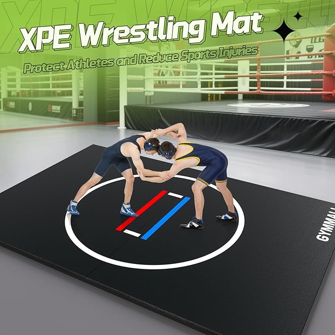 GYMMALL Wrestling Mat 10'x10'/6.6'x10' for Home Outdoor Indoor, 1.2" Thick Foldable XPE Jiu Jitsu Floor Exercise Mat for Gymnastics, PE Training, BJJ, MMA, Martial Art, Grappling, Judo, Boxing, Yoga