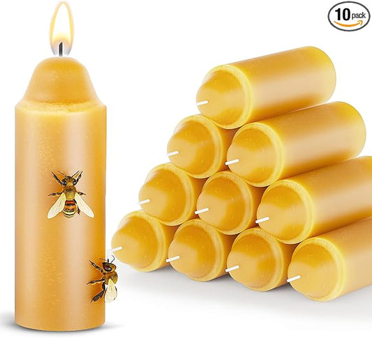 15-Hour Natural Pure Beeswax Candles for Candle Lanterns, Long Lasting Burning Candles Bulk for Camping, Emergency, Survival Emergency Preparedness (10)