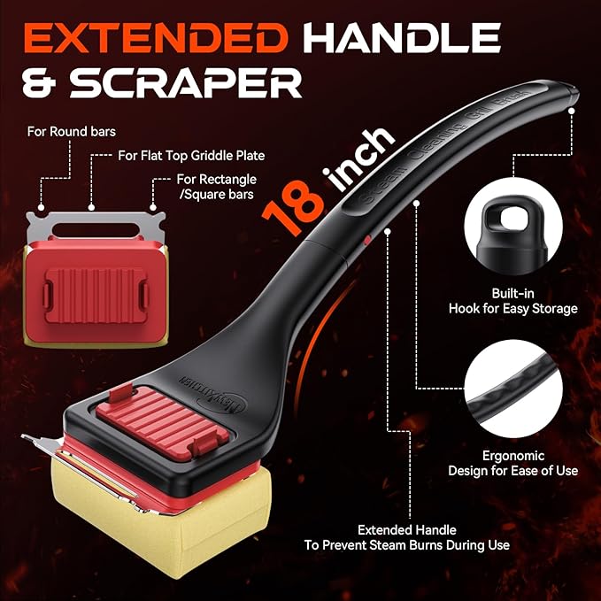 Grill Brush Bristle-Free Steam Cleaning, BBQ Brush Replaceable Heat-Resistant Kevlar Head with Grill Scraper Safe Barbecue Grill Cleaner for All Grill Types (2 Pack Cleaning Head)