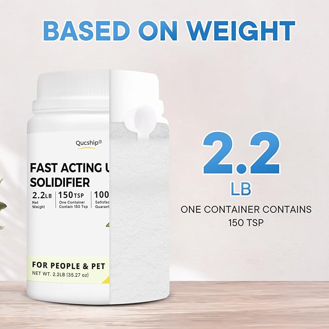 Qucship 2.2LB Urine Super Absorbent with Spoon, Toilet Gel Powder for Portable Bedpans, Eco Gel Camping Toilet Chemicals, Sodium Polyacrylate Solidifier for Pet Loo, Urinal Deodorizer
