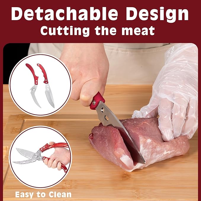Kitchen Shears Kitchen Scissors for Food - Heavy Duty Stainless Steel Poultry Shears for Chicken, Bone, Meat, Turkey, Fish,Multi Purpose Scissor for Cutting Cooking, Dishwasher Safe (Red)