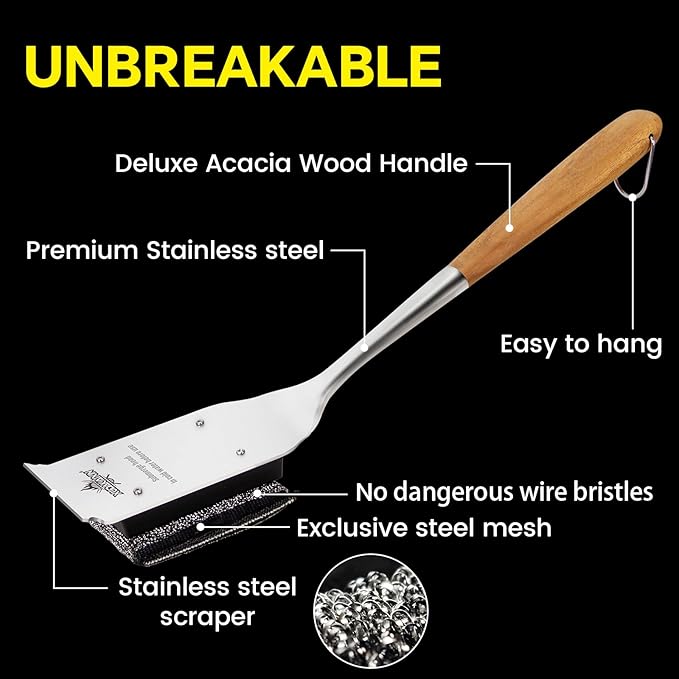 Grill Brush Bristle Free,Unique Steel Fibers Pad [Safe & Efficient] Perfect for Any Grill/Flat Tops Griddles,Style 2