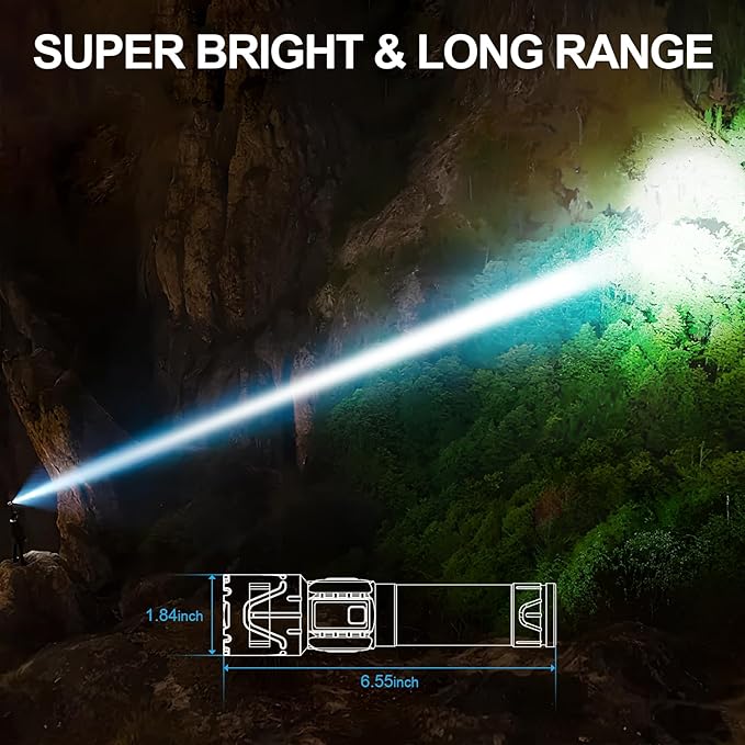 Rechargeable Flashlights High Lumens - Super Bright LED Tactical Flash Light, Powerful Waterproof Handheld USB C Flashlight for Camping,Emergencies,Home,5 Modes,Zoomable (1, Blue)
