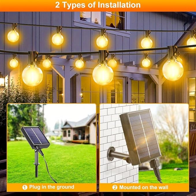 G40 Solar String Lights Outdoor with Remote 60 FT, USB & Solar Dual Charging, Waterproof, 8 Modes 3 Timers, 20+2 LED Shatterproof Bulbs, Dimmable Solar Light for Camping Backyard Bistro Porch Garden