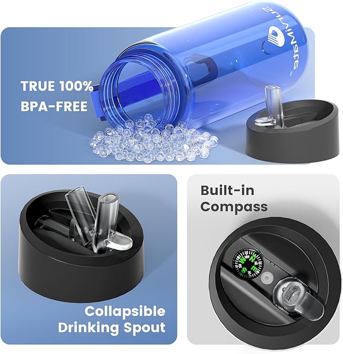SurviMate Purified Water Bottle for Camping, Hiking, Backpacking and Travel, BPA Free with 5-Stage Intergrated Filter Straw