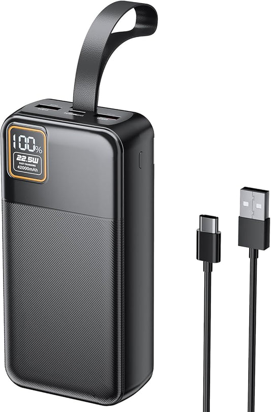 EnergyQC 42000mAh Portable Charger, 22.5W Power Bank with LED Flashlight - USB C Fast Charging External Battery Pack, LED Display Portable Phone Charger for iPhone 16/15/14/13, Android, Samsung,etc