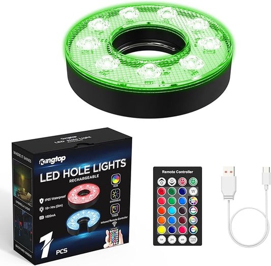 KINGTOP Rechargeable LED Golf Hole Light - Waterproof, Focused Illumination Lens, Remote-Controlled, Perfect for Backyard Night Golf Practice Putting Green Cup Lights, Camping, Outdoor Party