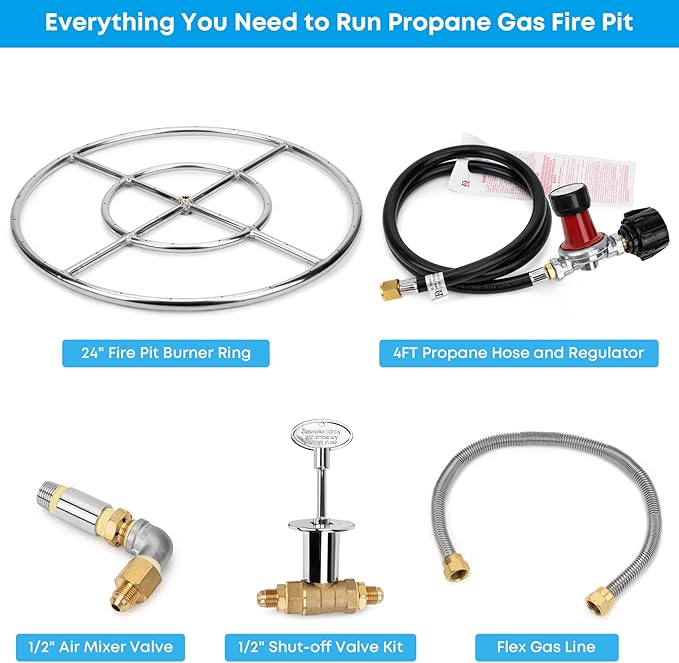 Stanbroil LP Propane Gas Fire Pit Stainless Steel Burner Ring Installation Kit, 24-inch