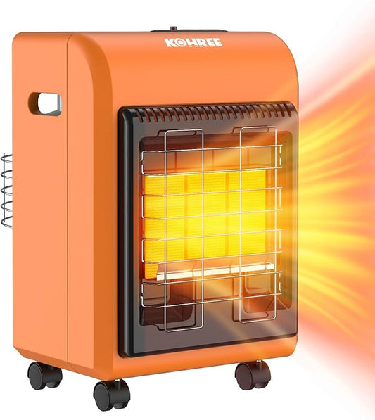 Kohree 18,000 BTU Portable Propane Heater With ODS & Tip-Over Protection, Gas Regulator & Hose for Outdoor Tank, Patio, Garage, Camping (Orange)