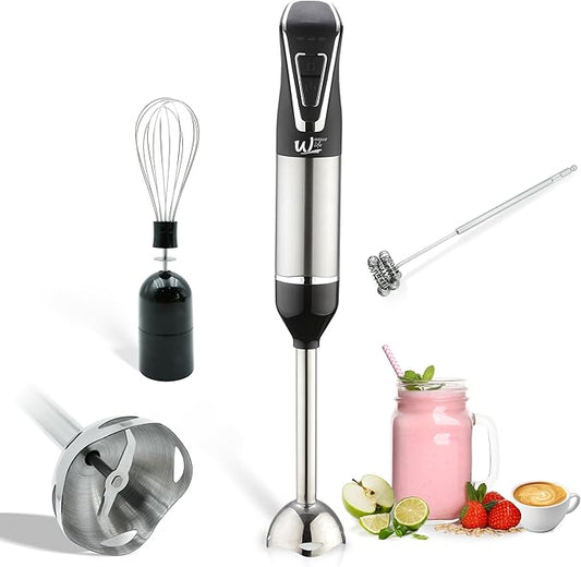 3-in-1 Cordless Hand Blender Set - One-Touch Control & Safety Lock, Immersion Blender with Whisk and Frother for Lattes, Desserts, Soups, Dishwasher-Safe