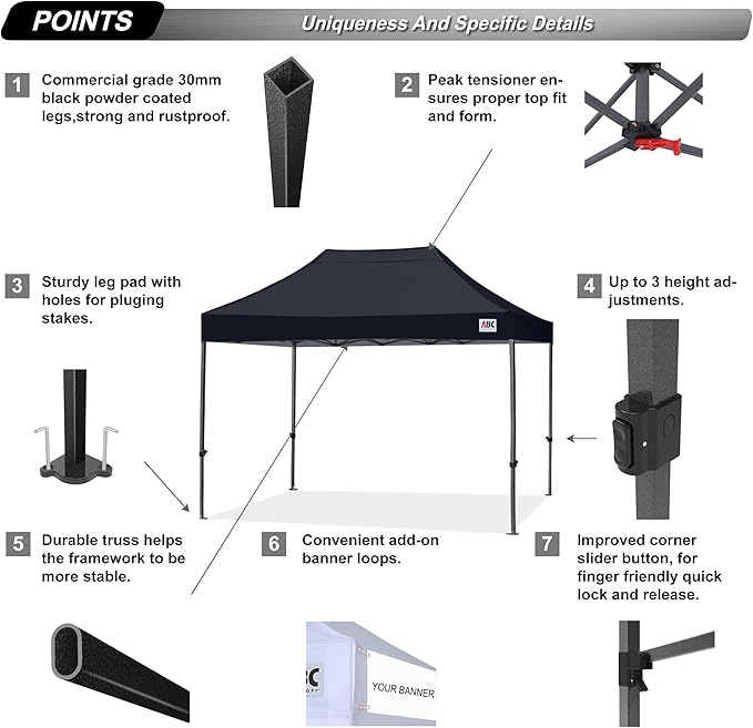 ABCCANOPY Patio Pop Up Canopy Tent 10x15 Commercial-Series (Black)