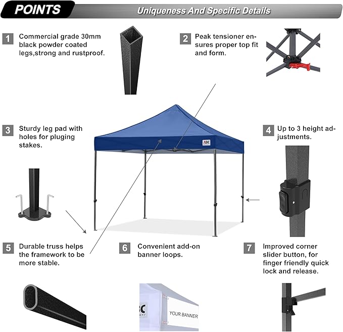 ABCCANOPY Patio Pop Up Canopy Tent 10x10 Commercial-Series (Navy Blue)