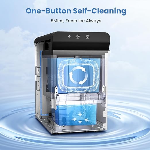 Gevi V2.0 Countertop Gemi Nugget Ice Maker | Self-Cleaning Pellet Ice Machine | Stainless Steel Housing |16.7''H Fits Perfectly Under Wall Cabinet | Silver with Viewing Window