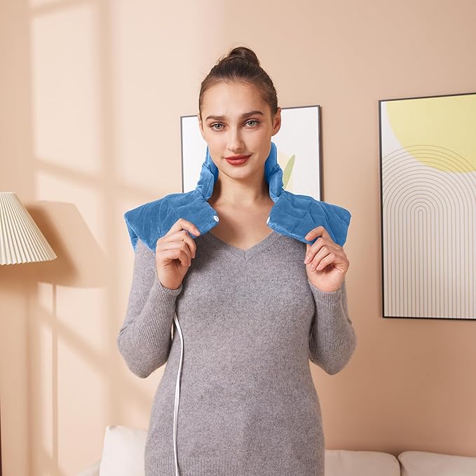 Ambershine 19''x24'' Weighted Neck & Shoulder Heating Pad, 2.5lbs with 12 Temperature Settings& 4 Auto-Off Timers, Pain Relief for Neck/Shoulder/Back, Christmas Gifts for Women Men Mom Dad(Light Blue)