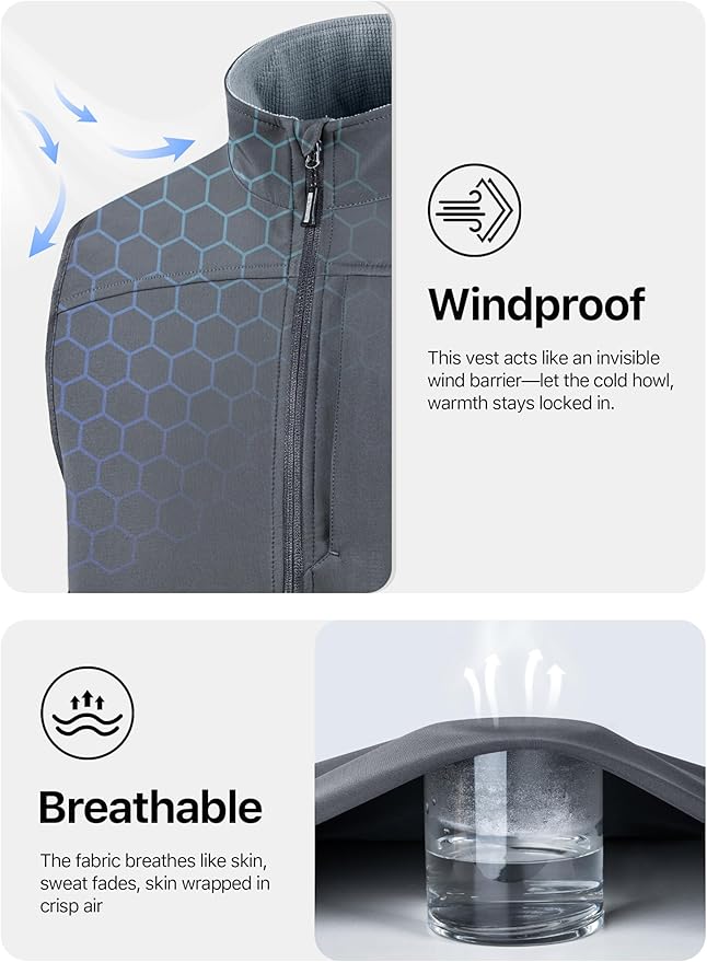 FREE SOLDIER Men's Lightweight Golf Vest Outerwear Windproof Sleeveless Softshell Jacket Running Vest