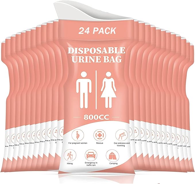 DIBBATU Disposable Urine Bag, 12/24 PCS Pee Bags for Travel for Women/Men, 800ML Emergency Portable Urinal Bag and Vomit Bags, Unisex Urinal Bag for Camping, Traffic Jams, Pregnant, Patient, Kids