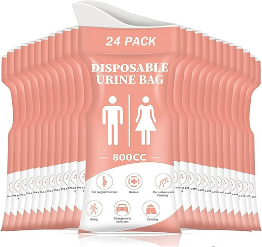 DIBBATU Disposable Urine Bag, 12/24 PCS Pee Bags for Travel for Women/Men, 800ML Emergency Portable Urinal Bag and Vomit Bags, Unisex Urinal Bag for Camping, Traffic Jams, Pregnant, Patient, Kids