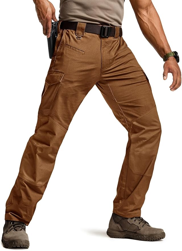 CQR Men's Flex Ripstop Tactical Pants, Water Resistant Stretch Cargo Pants, Lightweight EDC Hiking Work Pants