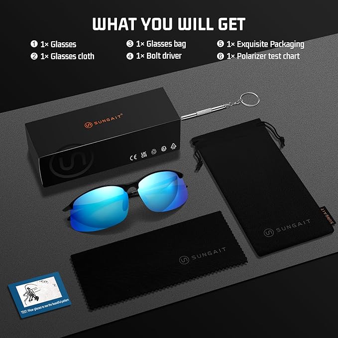 SUNGAIT Ultra-light Sports Sunglasses Rimless Polarized Sun Glasses for Men Fishing Running UV400 Protection