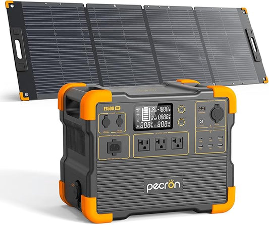 pecron E1500LFP Solar Generator with 300W Solar Panel,1536Wh/2200W Portable Power Station LiFePO4 Battery Backup for Home Use, Camping, RV