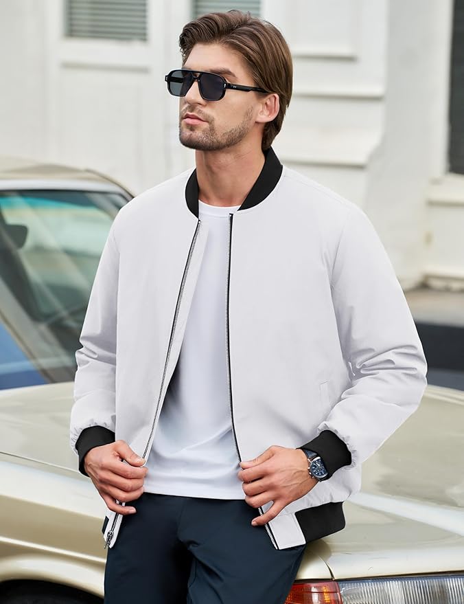 Cotrasen Men's Bomber Jacket Full Zip Windbreaker Warm Winter Windproof Casual Outwear Padded Lined Coats