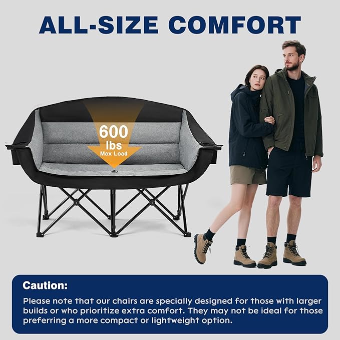 apollo walker Double Camping Chair - Heavy Duty 600lbs Camping Couch with Dual Cup Holder & Carry Bag, Loveseat Camping Chair for Outdoor, Lawn, Beach, Concert, Backyard, Park
