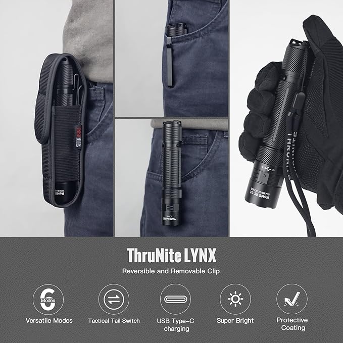 ThruNite Lynx Rechargeable Tactical Flashlight-3100 High Lumen USB-C Power Bank,417m Beam, Dual Rear Switches, IPX8 Waterproof LED Flashlights for Camping Outdoor Personal Defense