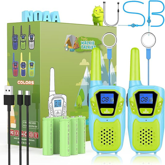 Walkie Talkies for Kids Adults Long Range Rechargeable 2 Pack, USB FRS 2 Way Radio Toys for 3-12+ Year Old Boy Girl Toddler, NOAA Walkie-Talkies 4 Miles for Family Camping Hiking Skiing Cruise