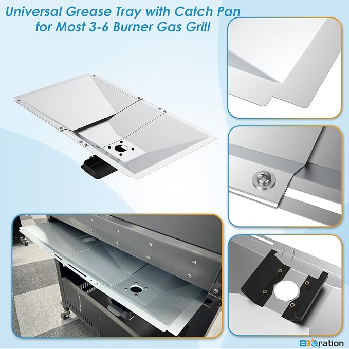 Universal Grease Tray with Catch Pan for Nexgrill Replacement Parts 720-0830H 720-0882A, Charbroil, Dyna Glo, Kenmore, Expect Grill, Drip Pan for 3/4/5/6 Burner Gas Grill Grease Tray Replacement