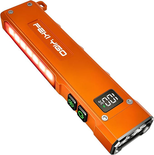 Feki Yigo G02 EDC Rechargeable Flat Flashlight 1800 Lumens White LED/UV/RGB Signaling Flashlights, Waterproof Magnetic Clip on Flashlight for Outdoor Home Emergencies, Camping Essentials(Orange)
