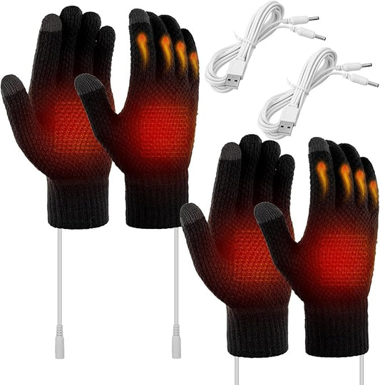 Bencailor 2 Pairs Usb Winter Heated Gloves Mitten Hand Washable Knitting Touchscreen Laptop Gloves
